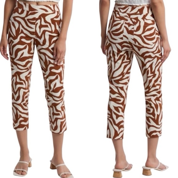 SPANX Pants - SPANX‎ Pants Animal Print Pull On Cropped Elastic Waistband Brown White Size 1XP